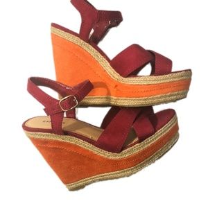 Express Shoes - Women's Express Orange Pink Wedge Sandals size 7 Express Shoes - Women's Express Orange Pink Wedge Sandals size 7